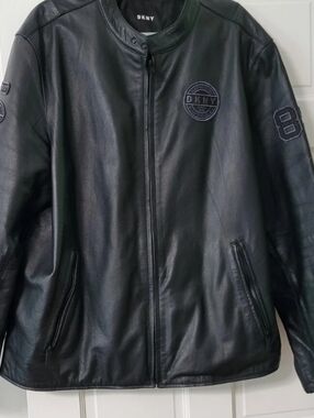 DKNY Black 100% Leather Man's Coat